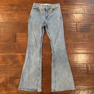 MNG The Flare High Rise Jeans Size 6 Denim Hippie Retro Stretch Inseam 32"
